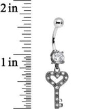 925 Sterling Silver Clear Gem Heart Key Dangle Belly Ring