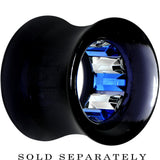 Black Acrylic Blue and Clear Gem Inlay Saddle Tunnel Plug 0G to 1 Inch