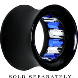 Black Acrylic Blue and Clear Gem Inlay Saddle Tunnel Plug 0G to 1 Inch