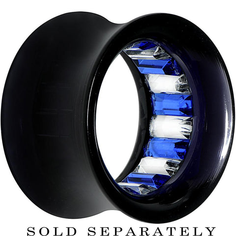 Black Acrylic Blue and Clear Gem Inlay Saddle Tunnel Plug 0G to 1 Inch