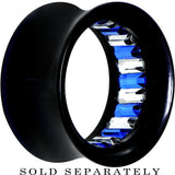 Black Acrylic Blue and Clear Gem Inlay Saddle Tunnel Plug 0G to 1 Inch