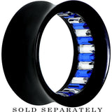 Black Acrylic Blue and Clear Gem Inlay Saddle Tunnel Plug 0G to 1 Inch