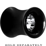 Black Acrylic Clear Gem Inlay Saddle Tunnel Plug 0G to 1 Inch