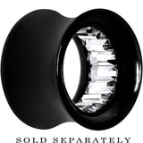 Black Acrylic Clear Gem Inlay Saddle Tunnel Plug 0G to 1 Inch