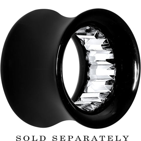 Black Acrylic Clear Gem Inlay Saddle Tunnel Plug 0G to 1 Inch