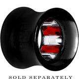 Black Acrylic Red and Clear Gem Inlay Saddle Tunnel Plug 0G to 1 Inch
