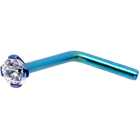 20G 1/4 Clear CZ Blue Green Titanium IP L-Shaped Nose Ring