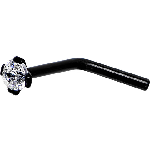 20G 1/4 Clear CZ Black Titanium IP L-Shaped Nose Ring