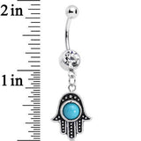 Clear Gem Aqua Orb Hamsa Hand Dangle Belly Ring