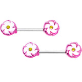316L Stainless Steel Pink White Double Flower Nipple Barbell Set