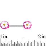 316L Stainless Steel Pink White Double Flower Nipple Barbell Set
