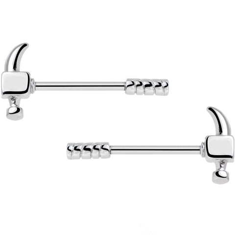 14G 5/8 Stainless Steel Nailed It Hammer Nipple Barbell Set