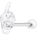 14G 5/8 Clear Acrylic Flip the Middle Finger Barbell Tongue Ring