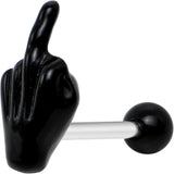 14G 5/8 Black Acrylic Flip the Middle Finger Barbell Tongue Ring