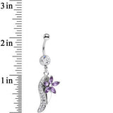 Clear and Purple Gem Flower Leaf Dangle Belly Ring