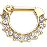 14G Gold Plated Golden Royal Parade Clear Gem Septum Clicker