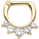 14G Gold Plated Golden Penta Clear Gem Septum Clicker