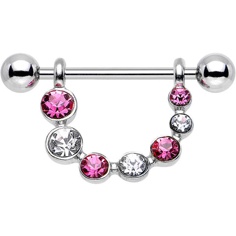 14G 3/4 Pink and Clear Gem Row of Glamour Dangle Nipple Ring