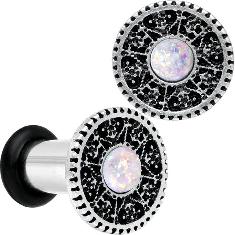 4G Stainless Steel Sky Wheel White Synthetic Opal Plug Set
