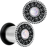 0G Stainless Steel Sky Wheel White Synthetic Opal Plug Set