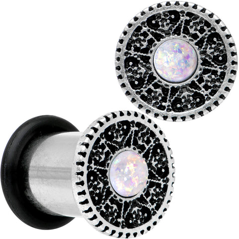 0G Stainless Steel Sky Wheel White Synthetic Opal Plug Set