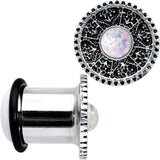 00G Stainless Steel Sky Wheel White Synthetic Opal Plug Set