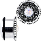 3/4 Stainless Steel Sky Wheel White Synthetic Opal Plug Set