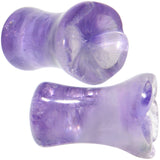 2G Natural Amethyst Stone Carved Flower Saddle Plug Set