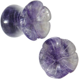 0G Natural Amethyst Stone Carved Flower Saddle Plug Set