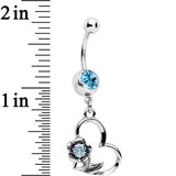 Aqua Gem Hollow Heart Flower Dangle Belly Ring