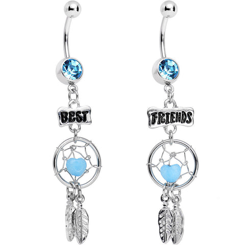 Aqua Gem Best Friends Dreamcatcher Dangle Belly Ring Set
