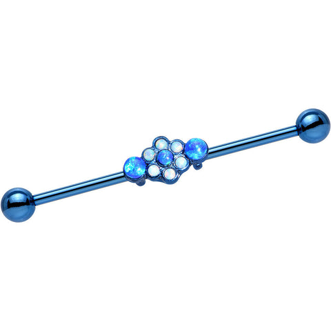 Blue Synthetic Opal Blue Anodized Flower Industrial Barbell 38mm