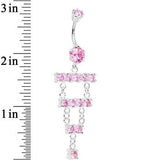 925 SilverPink CZ Chandelier Ladder Style Dangle Belly Ring