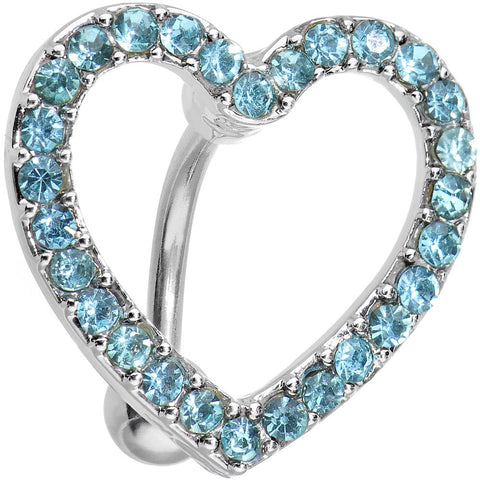 Blue Cubic Zirconia Hollow Heart Top Mount Belly Ring