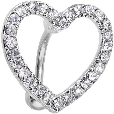 Clear Cubic Zirconia Hollow Heart Top Mount Belly Ring
