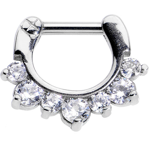14G 5/16 Seven Clear Cubic Zirconia Septum Clicker