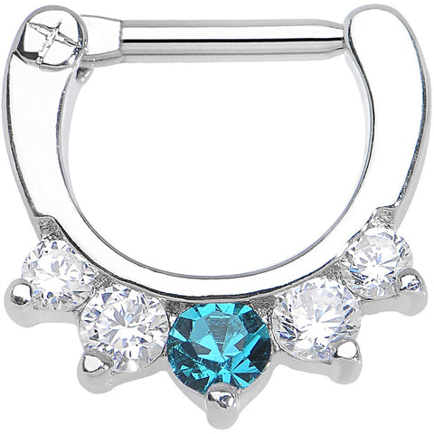 14G 5/16 Five Clear and Blue Cubic Zirconia Septum Clicker