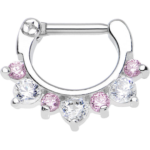 14G 5/16 Seven Pink and Clear Cubic Zirconia Septum Clicker