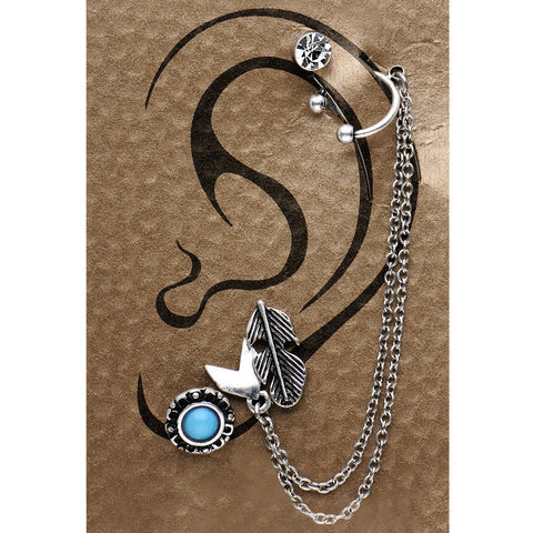 18G Burnished Silver Wild West Feather Chain Earring Set