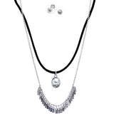 Burnished Silver Clear Necklace and Stud Earring Set