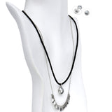 Burnished Silver Clear Necklace and Stud Earring Set