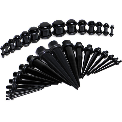 Black Acrylic Taper Plug Kit - 32 Piece 14 to 00G Ear Stretchers