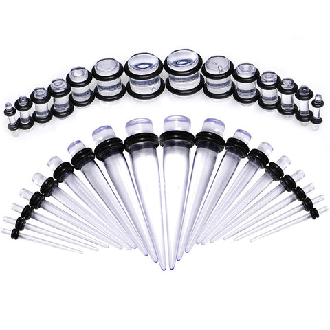Clear Acrylic Taper Plug Kit - 32 Piece 14 to 00G Ear Stretchers