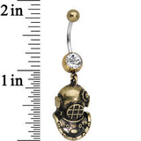 Antiqued Brass Scuba Mask Dangle Gem Belly Ring
