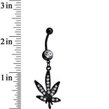 Clear Gem Black Anodized Marijuana Leaf Dangle Belly Ring