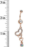 Clear Aurora Gem Rose Gold Anodized Triple the Love Dangle Belly Ring