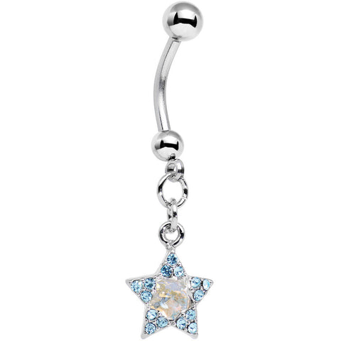 Aqua Gem Supernova Star Dangle Belly Ring