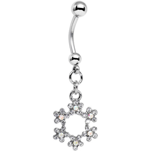 Clear and Aurora Decorated Snowflake Dangle Belly Ring
