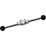 Clear CZ Black IP Stainless Steel Trio Industrial Barbell 36mm
