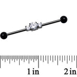 Clear CZ Black IP Stainless Steel Trio Industrial Barbell 36mm